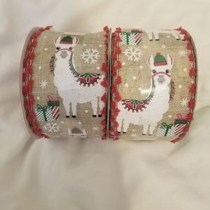 Christmas Llama wired ribbons, set of 2